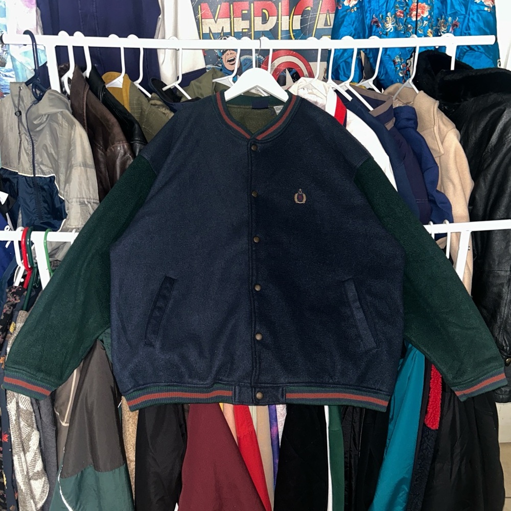 Vintage 90s Bugle Boy Navy Green Retro Varsity Jacket XL